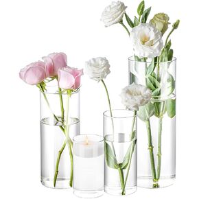 48 Pack Thick Glass Cylinder Vases 4,6,9,12 Inch Tall Clear Flower Vase Hurricane Floating Candle Holder for Table Centerpiece Wedding Home Decor