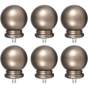 uxcell Curtain Rod Finials,Fit for 0.62 Inch Dia (Max.) Rod, Plastic End,M5 Thread Dia,Ball Shape,Light Brown Tone 6pcs