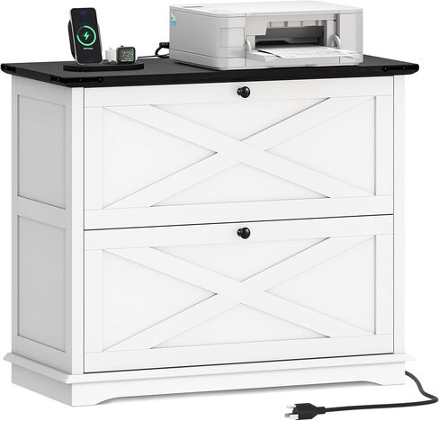 YITAHOME 2 Drawer File Cabinet with Charging Station, Large Lateral Filing Cabinet for Home Office, White in Saudi Arabia