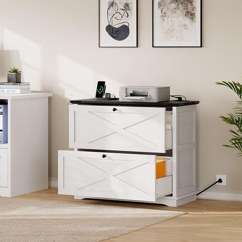 YITAHOME 2 Drawer File Cabinet with Charging Station, Large Lateral Filing Cabinet for Home Office, White in Saudi Arabia