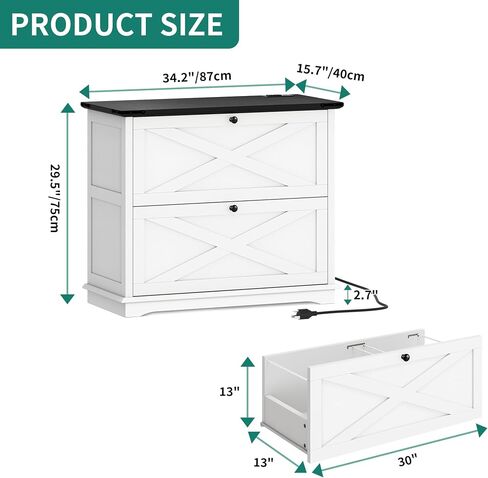 YITAHOME 2 Drawer File Cabinet with Charging Station, Large Lateral Filing Cabinet for Home Office, White in Saudi Arabia