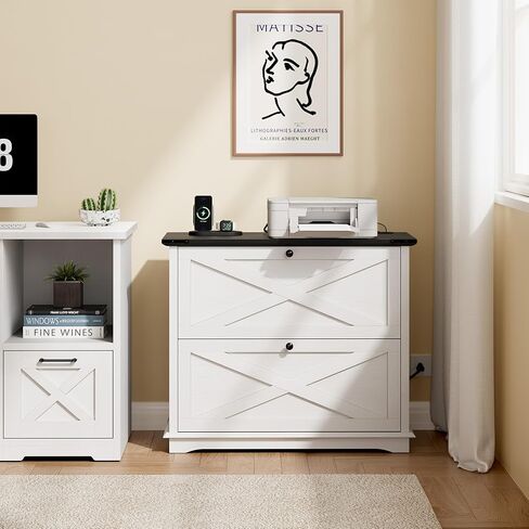 YITAHOME 2 Drawer File Cabinet with Charging Station, Large Lateral Filing Cabinet for Home Office, White in Saudi Arabia