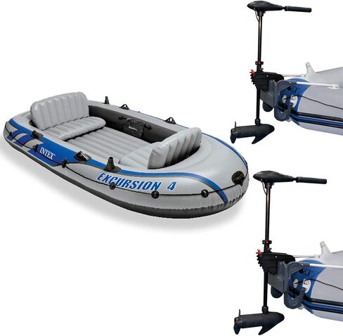 Intex Excursion 4 Inflatable Raft Set w/ 2 Transom Mount 8 Speed Trolling Motors in Saudi Arabia