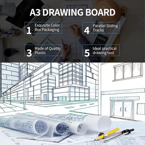 لوحة رسم محمولة مقاس A3، طاولة رسم مترية متعددة الوظائف مع قاعدة واضحة للحركة المتوازية ونظام قياس زاوية قابل للتعديل in Saudi Arabia