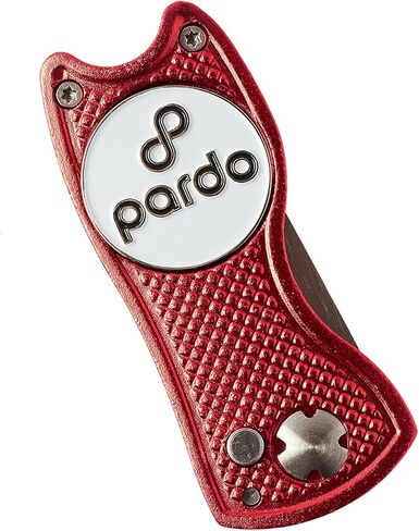 Pardo Divot Repair Tool, All-Metal Switchblade-Style - Golf Accessories 3-in-1 Tool (Divot Tool, Ball Marker, Club Holder) Foldable with Pop-up Button & Magnetic Ball Marker Divot Tool (Red) in Saudi Arabia