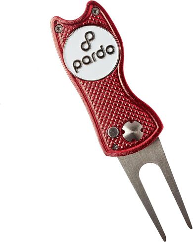 Pardo Divot Repair Tool, All-Metal Switchblade-Style - Golf Accessories 3-in-1 Tool (Divot Tool, Ball Marker, Club Holder) Foldable with Pop-up Button & Magnetic Ball Marker Divot Tool (Red) in Saudi Arabia