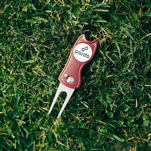Pardo Divot Repair Tool, All-Metal Switchblade-Style - Golf Accessories 3-in-1 Tool (Divot Tool, Ball Marker, Club Holder) Foldable with Pop-up Button & Magnetic Ball Marker Divot Tool (Red) in Saudi Arabia