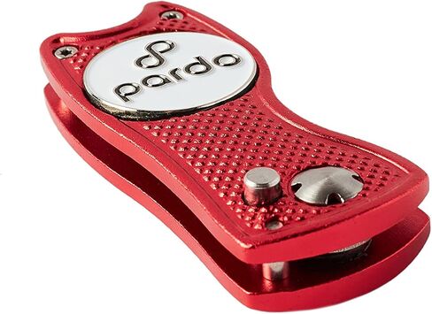 Pardo Divot Repair Tool, All-Metal Switchblade-Style - Golf Accessories 3-in-1 Tool (Divot Tool, Ball Marker, Club Holder) Foldable with Pop-up Button & Magnetic Ball Marker Divot Tool (Red) in Saudi Arabia
