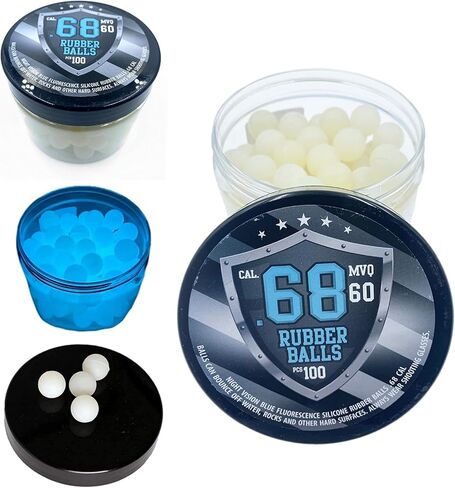 100 x Blue Night Vision Fluorescent Silicon Rubber Balls Paintballs Glowing in The Dark in 68 Cal. Projectiles Ammo for Training and Self - Home Defense in Kuwait