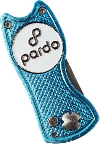 أداة إصلاح Pardo Divot، على شكل شفرة مفاتيح معدنية بالكامل - ملحقات الجولف أداة 3 في 1 (أداة Divot، علامة الكرة، حامل النادي) قابلة للطي مع زر منبثق وأداة تحديد كرة مغناطيسية (أحمر) in Kuwait