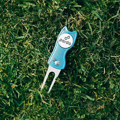 أداة إصلاح Pardo Divot، على شكل شفرة مفاتيح معدنية بالكامل - ملحقات الجولف أداة 3 في 1 (أداة Divot، علامة الكرة، حامل النادي) قابلة للطي مع زر منبثق وأداة تحديد كرة مغناطيسية (أحمر) in Kuwait