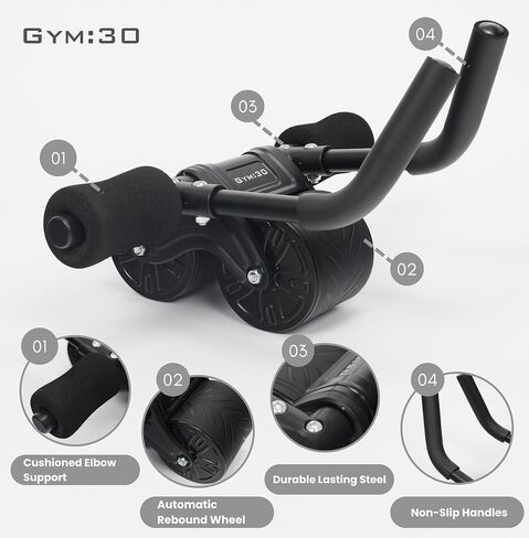 Gym:30 Ab Roller with Elbow Support, (Stainless Steel) Premium Ab Wheel Roller for Core Workout, Automatic Rebound Abdominal Wheel with Knee Pad, Abdominal Exercise Wheel, Perfect for Home & Gym in Saudi Arabia