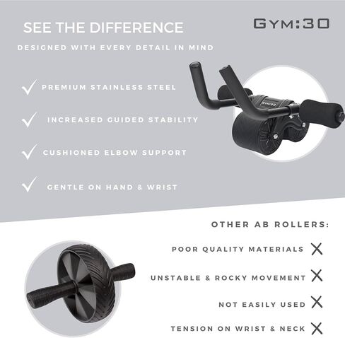Gym:30 Ab Roller with Elbow Support, (Stainless Steel) Premium Ab Wheel Roller for Core Workout, Automatic Rebound Abdominal Wheel with Knee Pad, Abdominal Exercise Wheel, Perfect for Home & Gym in Saudi Arabia