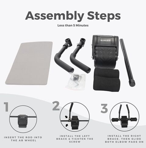 Gym:30 Ab Roller with Elbow Support, (Stainless Steel) Premium Ab Wheel Roller for Core Workout, Automatic Rebound Abdominal Wheel with Knee Pad, Abdominal Exercise Wheel, Perfect for Home & Gym in Saudi Arabia