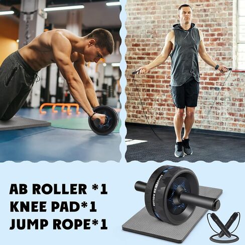 Fitness Ab Roller Wheel for Abdominal Exercises Abs Workout Equipment with Knee Pad and Jump Rope for Home Office Gym Trainer in Saudi Arabia
