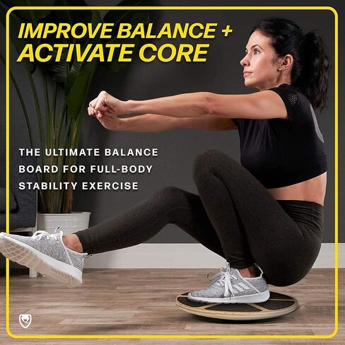 URBNFit Balance Board Trainer - Wooden Wobble Balancing Board for Core Stability, Strength Training & Flexibility - Wobble Board w/Workout Guide to Exercise at Desk or Home Gym﻿ in Saudi Arabia