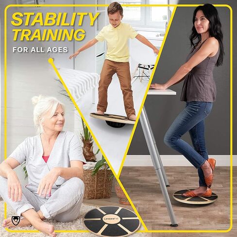 URBNFit Balance Board Trainer - Wooden Wobble Balancing Board for Core Stability, Strength Training & Flexibility - Wobble Board w/Workout Guide to Exercise at Desk or Home Gym﻿ in Saudi Arabia