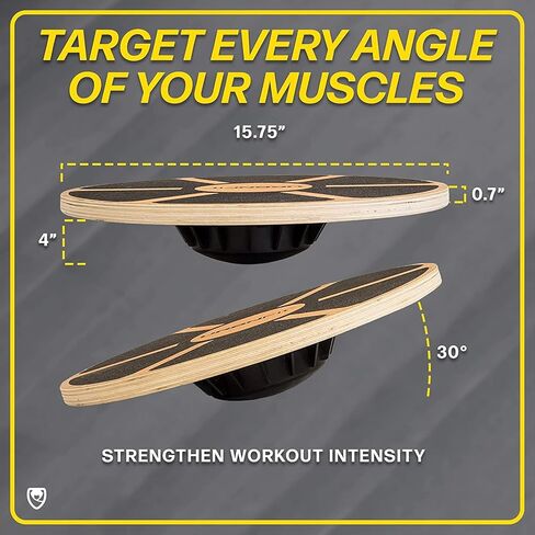 URBNFit Balance Board Trainer - Wooden Wobble Balancing Board for Core Stability, Strength Training & Flexibility - Wobble Board w/Workout Guide to Exercise at Desk or Home Gym﻿ in Saudi Arabia