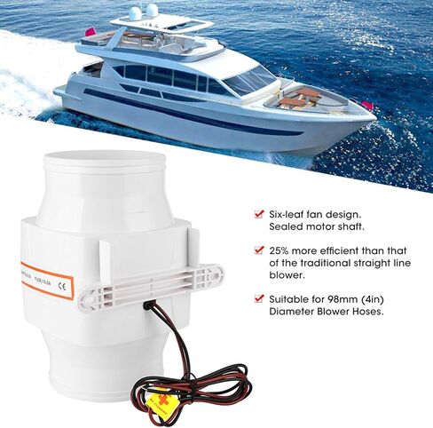 Marine Bilge Air Blower, 4inches In-Line Bilge DC Air Blower Mute Strong Engine Ventilation Fan for Yacht RV (12V) in Kuwait