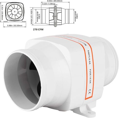 Marine Bilge Air Blower, 4inches In-Line Bilge DC Air Blower Mute Strong Engine Ventilation Fan for Yacht RV (12V) in Kuwait