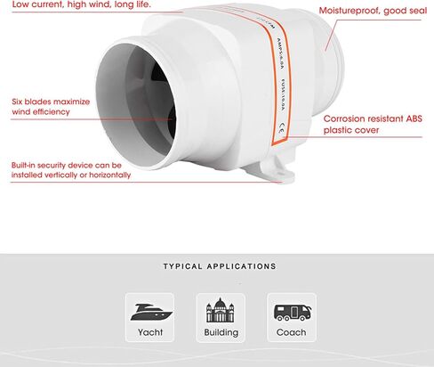 Marine Bilge Air Blower, 4inches In-Line Bilge DC Air Blower Mute Strong Engine Ventilation Fan for Yacht RV (12V) in Kuwait