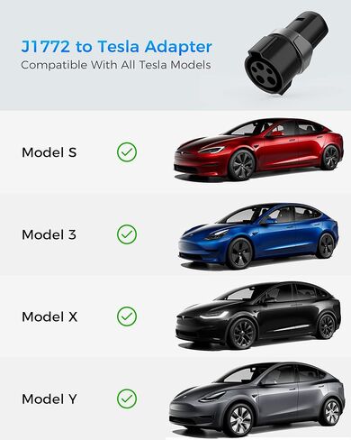 CHARCO J1772 to Tesla Charging Adapter 60A 250V AC, Portable Fast Charging SAE J1772 to Tesla Charger Adapter, Compatible with Tesla Model 3 Model Y Model X/S, Charger Accessories, Silver-Black in Kuwait