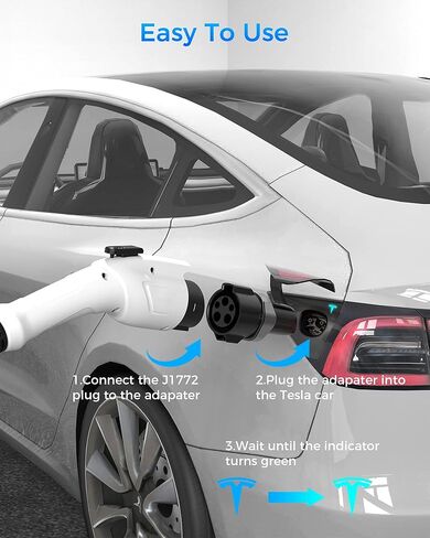 CHARCO J1772 to Tesla Charging Adapter 60A 250V AC, Portable Fast Charging SAE J1772 to Tesla Charger Adapter, Compatible with Tesla Model 3 Model Y Model X/S, Charger Accessories, Silver-Black in Kuwait