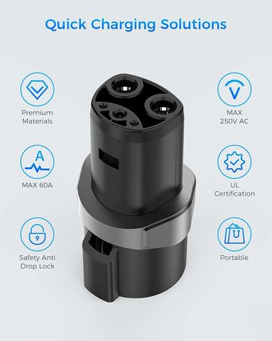 CHARCO J1772 to Tesla Charging Adapter 60A 250V AC, Portable Fast Charging SAE J1772 to Tesla Charger Adapter, Compatible with Tesla Model 3 Model Y Model X/S, Charger Accessories, Silver-Black in Kuwait