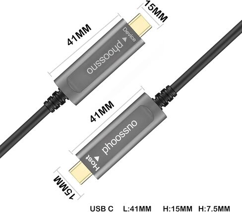 phoossno USB C إلى C كابل الألياف الضوئية USB 3.1 نوع C كابل 10 جيجابت في الثانية 50FT متوافق مع كاميرا Microsoft Azure Logitech Aver & Vaddio & Barco ClickShare Touch Screen Kinect Intel RealSense in Kuwait