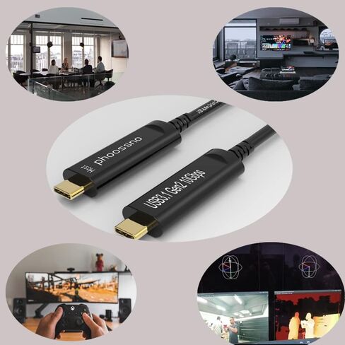 phoossno USB C إلى C كابل الألياف الضوئية USB 3.1 نوع C كابل 10 جيجابت في الثانية 50FT متوافق مع كاميرا Microsoft Azure Logitech Aver & Vaddio & Barco ClickShare Touch Screen Kinect Intel RealSense in Kuwait