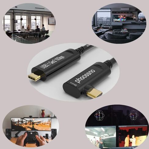 phoossno USB C إلى C كابل الألياف الضوئية USB 3.1 نوع C كابل 10 جيجابت في الثانية 50FT متوافق مع كاميرا Microsoft Azure Logitech Aver & Vaddio & Barco ClickShare Touch Screen Kinect Intel RealSense in Kuwait
