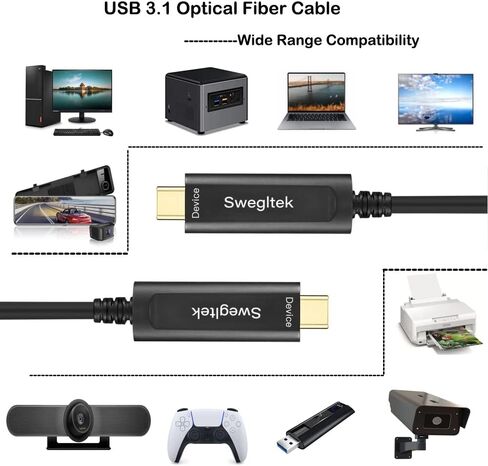 Optical Fibers USB 3.1 Type c Cable USB C to C 10Gbps 10M Compatible with Industrial Camera,Machine Vision,Medical Security.Broad Casting.Printer,Scanner,Touch Screen,Camera,Game Controller in Kuwait