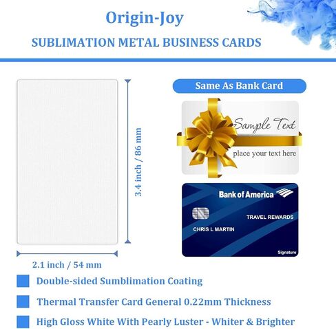 Origin-Joy 25 PCS Sublimation Metal Business Cards, 3.4 x 2.1 Inch Aluminum Printable Business Card Blanks for Custom Color Print (0.22 mm) in Saudi Arabia