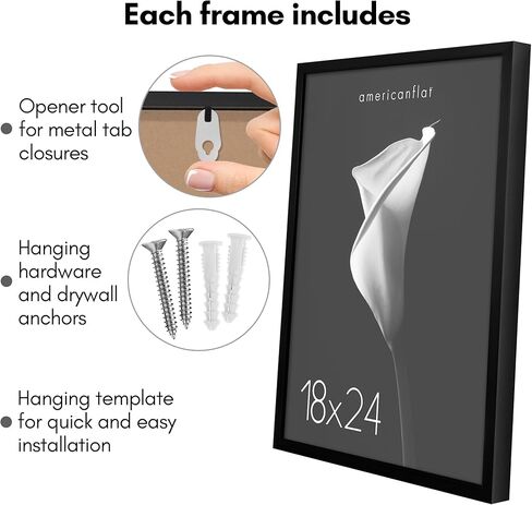 إطار ملصق Americanflat مقاس 16 × 24 باللون الأسود - إطار قولبة عميق مع غطاء زجاجي ومعدات تعليق متضمنة لعرض الحائط in Kuwait