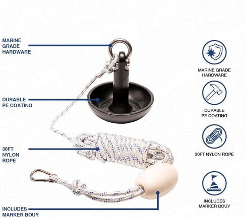 مجموعة مرساة الفطر الفاخرة من نيوبورت بوزن 15 رطل مع حقيبة وحبل وعوامة وأجزاء صلبة من الفولاذ المقاوم للصدأ in Kuwait