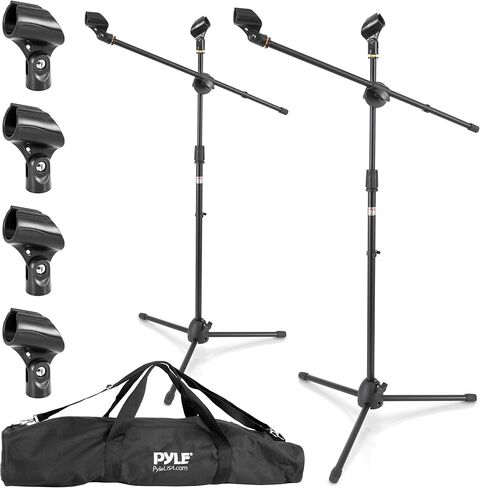 Pyle Universal Adjustable Tripod Microphone Stand - Pair of Heavy Duty Lightweight Professional Compact Extendable Stage Studio Floor Standing Boom Mic Holder w/Carry Bag, 5/8" Adapter PMKSKT35.5 in Saudi Arabia