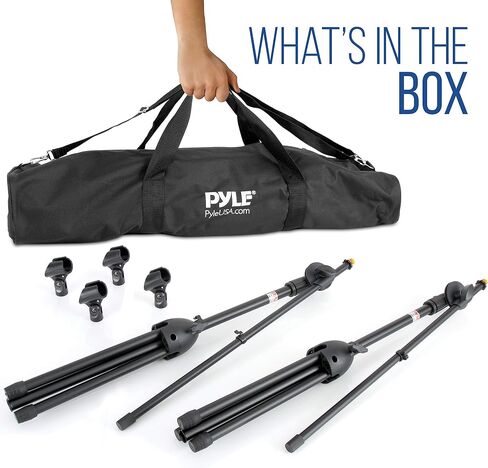 Pyle Universal Adjustable Tripod Microphone Stand - Pair of Heavy Duty Lightweight Professional Compact Extendable Stage Studio Floor Standing Boom Mic Holder w/Carry Bag, 5/8" Adapter PMKSKT35.5 in Saudi Arabia