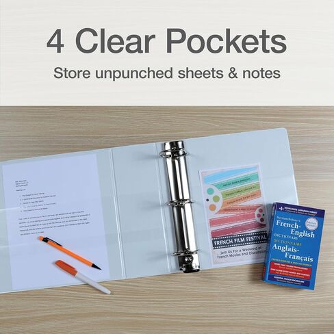 Oxford 3 Ring Binders, 4 Inch, ONE-Touch Easy Open D Rings, View Binder Covers, 4 Interior Pockets, PVC-Free, Holds 880 Sheets, White, 2 Pack (79921) in Saudi Arabia