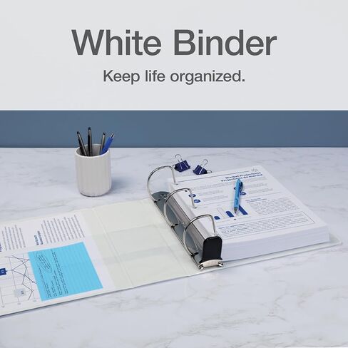 Oxford 3 Ring Binders, 4 Inch, ONE-Touch Easy Open D Rings, View Binder Covers, 4 Interior Pockets, PVC-Free, Holds 880 Sheets, White, 2 Pack (79921) in Saudi Arabia