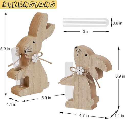 Meekear 2 حزم خشبية المزهريات زهرة الأرنب، الأرانب عيد الفصح Burlywood عقد المزهريات أنبوب اختبار الزجاج لفصل الربيع مدخل المنزل منضدية الحلي عتبة النافذة ديكور هووسورمينغ الهدايا in Kuwait