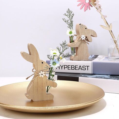 Meekear 2 حزم خشبية المزهريات زهرة الأرنب، الأرانب عيد الفصح Burlywood عقد المزهريات أنبوب اختبار الزجاج لفصل الربيع مدخل المنزل منضدية الحلي عتبة النافذة ديكور هووسورمينغ الهدايا in Kuwait