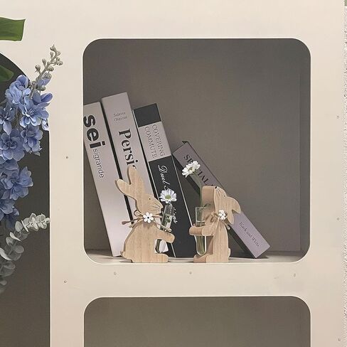 Meekear 2 حزم خشبية المزهريات زهرة الأرنب، الأرانب عيد الفصح Burlywood عقد المزهريات أنبوب اختبار الزجاج لفصل الربيع مدخل المنزل منضدية الحلي عتبة النافذة ديكور هووسورمينغ الهدايا in Kuwait