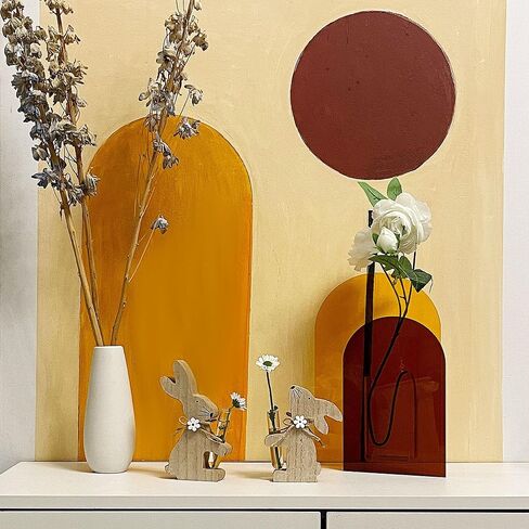 Meekear 2 حزم خشبية المزهريات زهرة الأرنب، الأرانب عيد الفصح Burlywood عقد المزهريات أنبوب اختبار الزجاج لفصل الربيع مدخل المنزل منضدية الحلي عتبة النافذة ديكور هووسورمينغ الهدايا in Kuwait