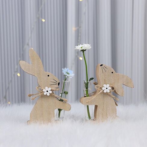 Meekear 2 حزم خشبية المزهريات زهرة الأرنب، الأرانب عيد الفصح Burlywood عقد المزهريات أنبوب اختبار الزجاج لفصل الربيع مدخل المنزل منضدية الحلي عتبة النافذة ديكور هووسورمينغ الهدايا in Kuwait