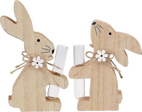 Meekear 2 حزم خشبية المزهريات زهرة الأرنب، الأرانب عيد الفصح Burlywood عقد المزهريات أنبوب اختبار الزجاج لفصل الربيع مدخل المنزل منضدية الحلي عتبة النافذة ديكور هووسورمينغ الهدايا in Kuwait