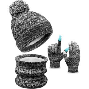 Kids Winter Hat Gloves Scarf Set, Toddler Children Girls Boys Beanie Hat Knitted Mittens & Neck Gaiter Warmer for Kids 3-10