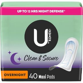 U by Kotex Clean & Secure Overnight Maxi Pads, 90 Count (3 Packs of 30) (Packaging May Vary)