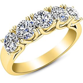 3 1/2 Carat (ctw) 14K White Gold Round Diamond Ladies 5 Five Stone Wedding Anniversary Stackable Ring Band Premium Collection