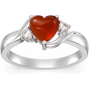 Heart Crystal Rings 925 Sterling Silver Minimalist Solitaire 12 Month Birthstone Rings Personalized Engraved Name Ring Birthday Promise Jewelry Gift for Women (with Gift Box)