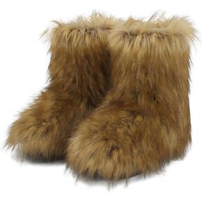Fur Boots for Women Platform Mini Boots Y2k Snow Winter Boots Round Toe Comfortable Mid-Calf Boots Short Ankle Boots Outdoor